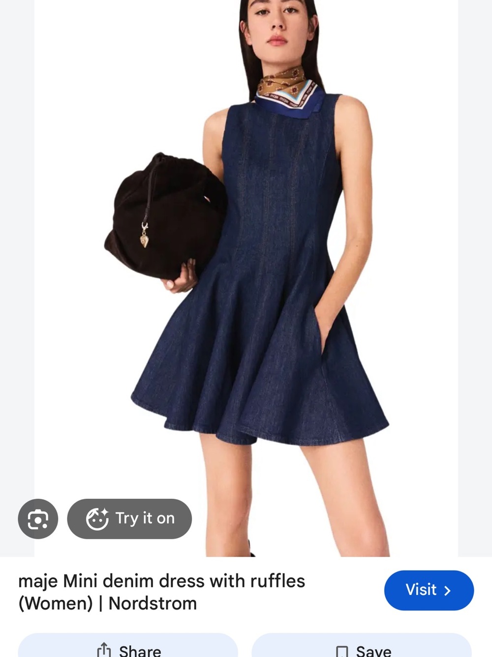 Maje Sleeveless Dark Navy Denim Ruffle Hem Dress